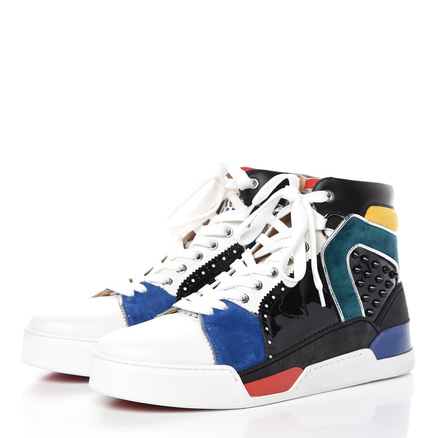 Calfskin Patent Veau Velours Spikes Mens Loubikick Flat Sneakers 41.5 Multicolor