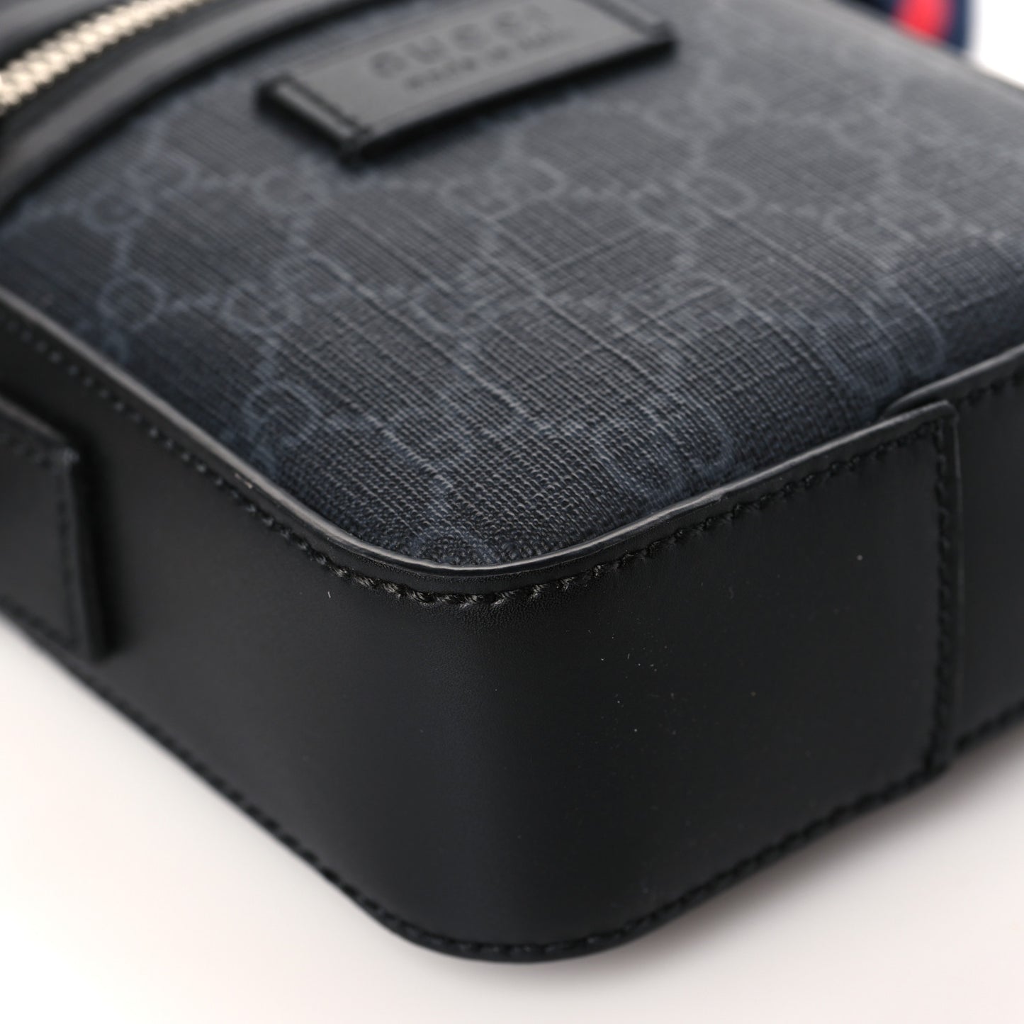 GG Supreme Monogram Appia Calfskin Web Small Camera Messenger Bag Black Grey