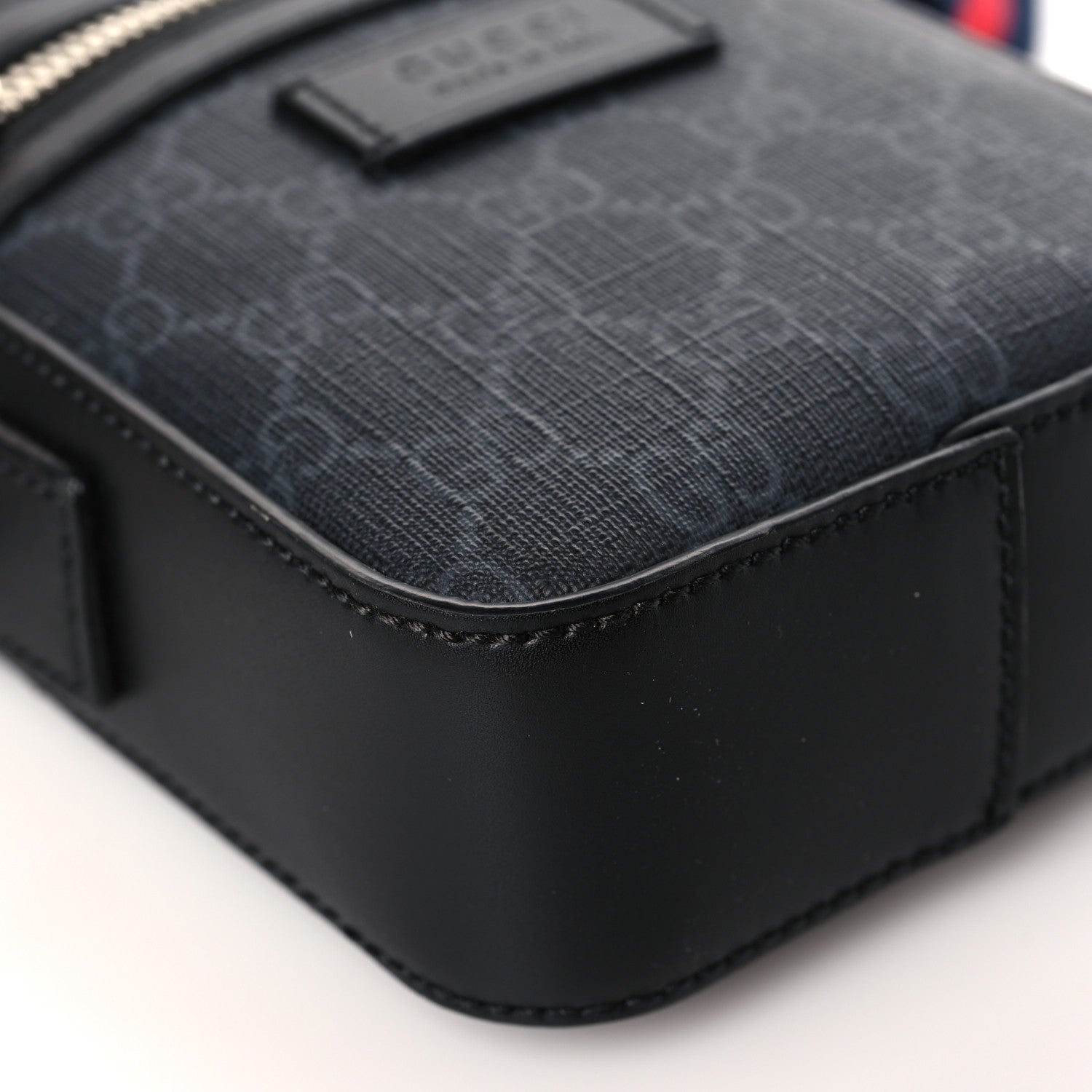 Gucci GG Supreme Monogram Appia Calfskin Web Small Camera Messenger Bag Black Grey 8 of 9