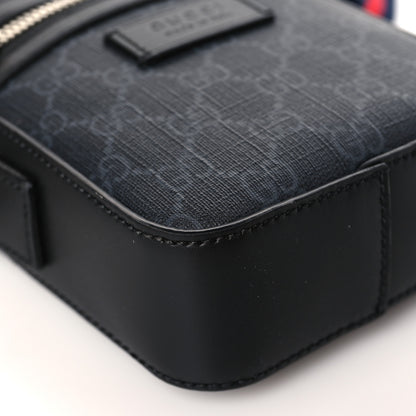 Gucci GG Supreme Monogram Appia Calfskin Web Small Camera Messenger Bag Black Grey 8 of 9