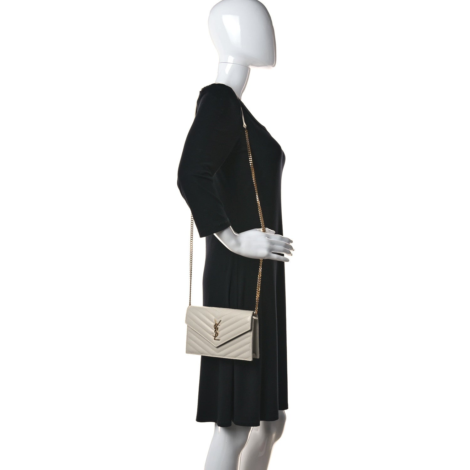 Saint Laurent Grain De Poudre Matelasse Chevron Monogram Envelope Chain Crema Soft 3 of 12