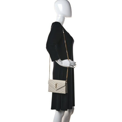 Saint Laurent Grain De Poudre Matelasse Chevron Monogram Envelope Chain Crema Soft 3 of 12