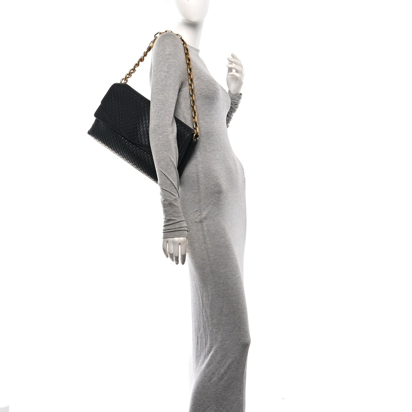 GG Grainy Calfskin Large Chain Shoulder Bag Black