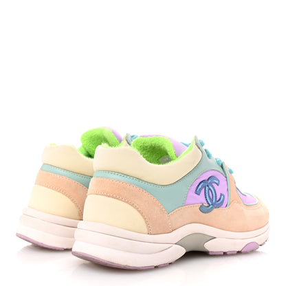 Chanel Nylon Lambskin Suede Calfskin CC Sneakers 37 Green Purple Pink 4 of 7