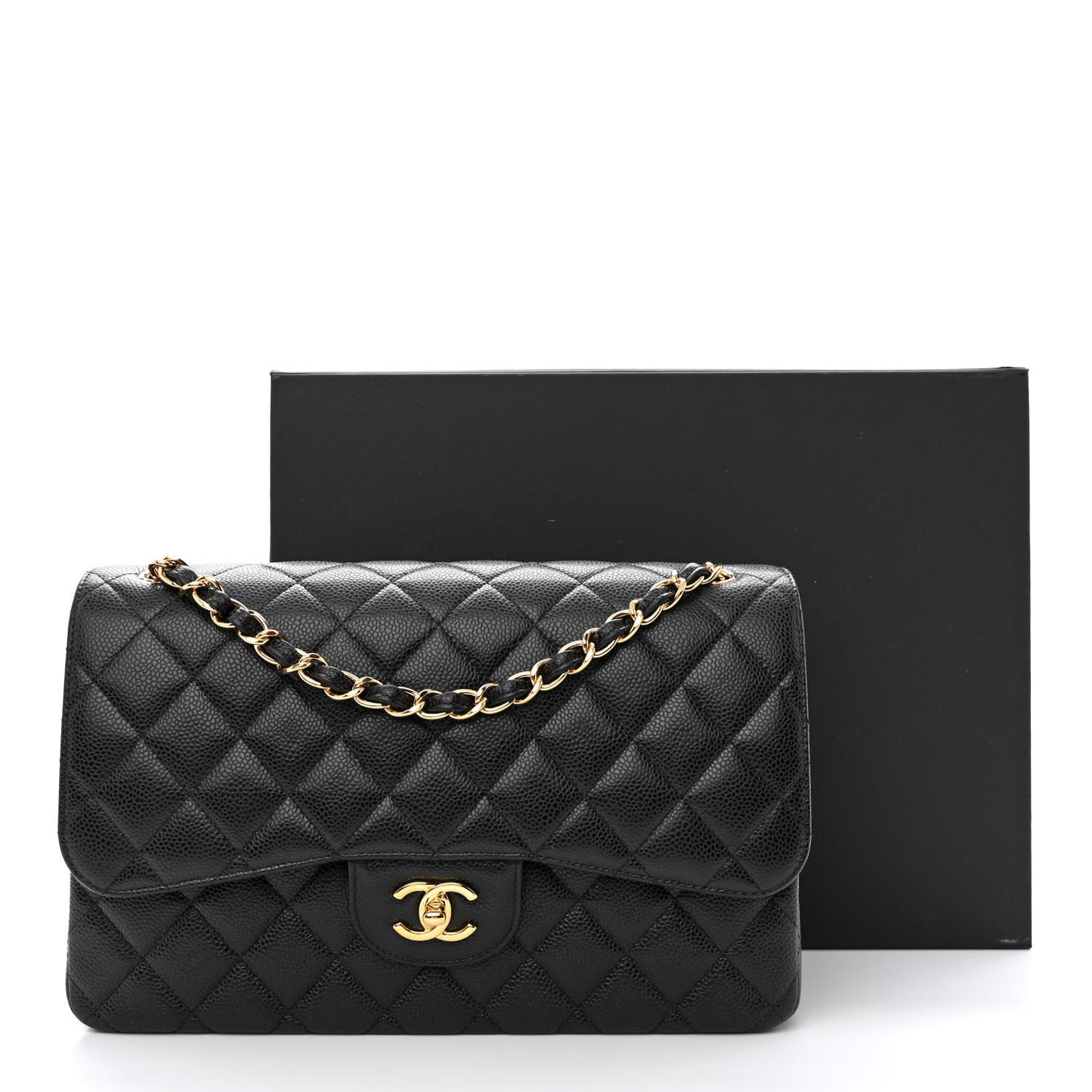 Caviar Quilted Jumbo Double Flap Black