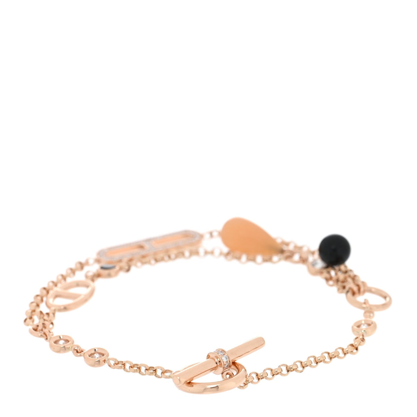 18K Rose Gold Diamond Pink Opal Onyx Black Spinel Chaos Bracelet SH