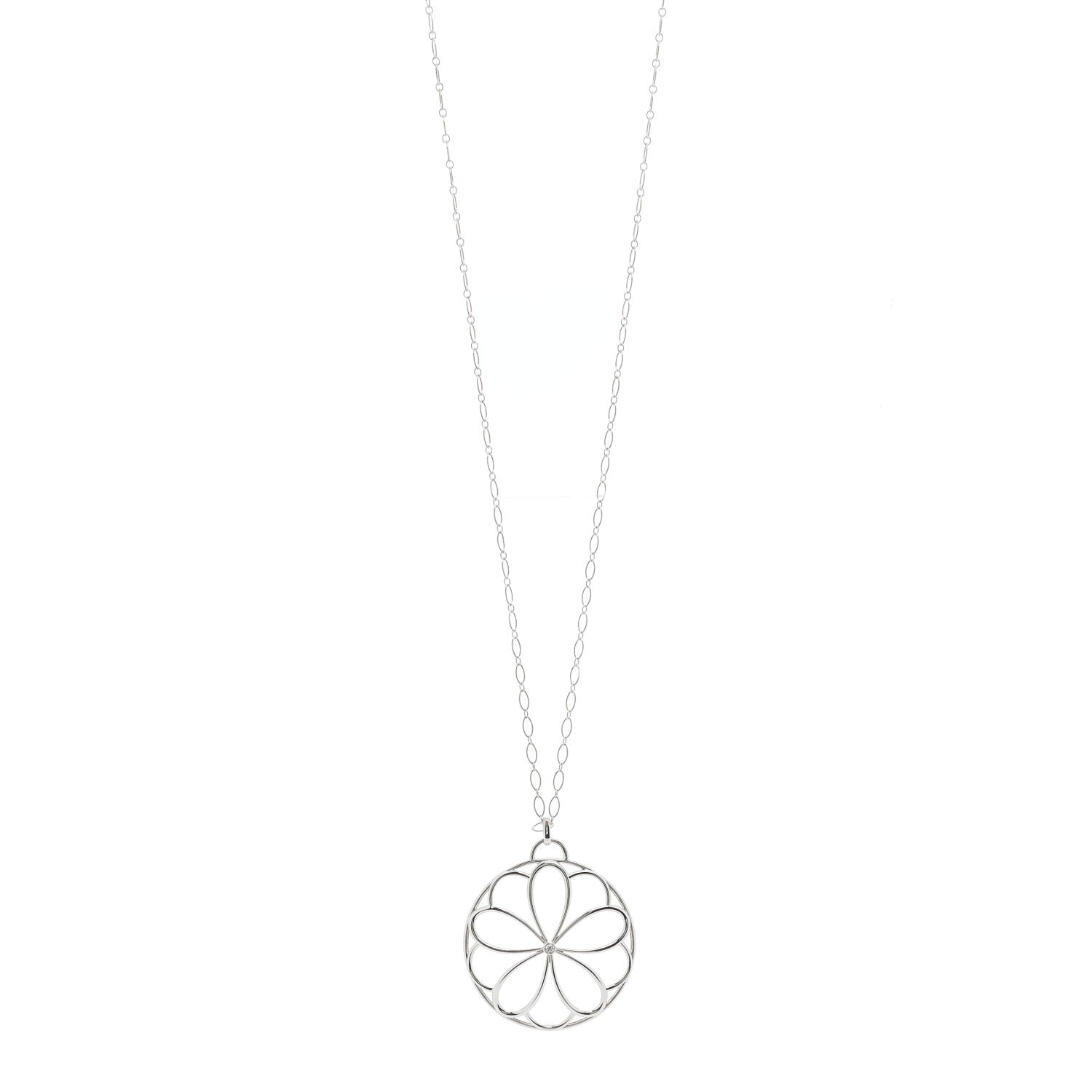 Tiffany Sterling Silver Diamond Large Garden Flower Pendant Necklace 1 of 5