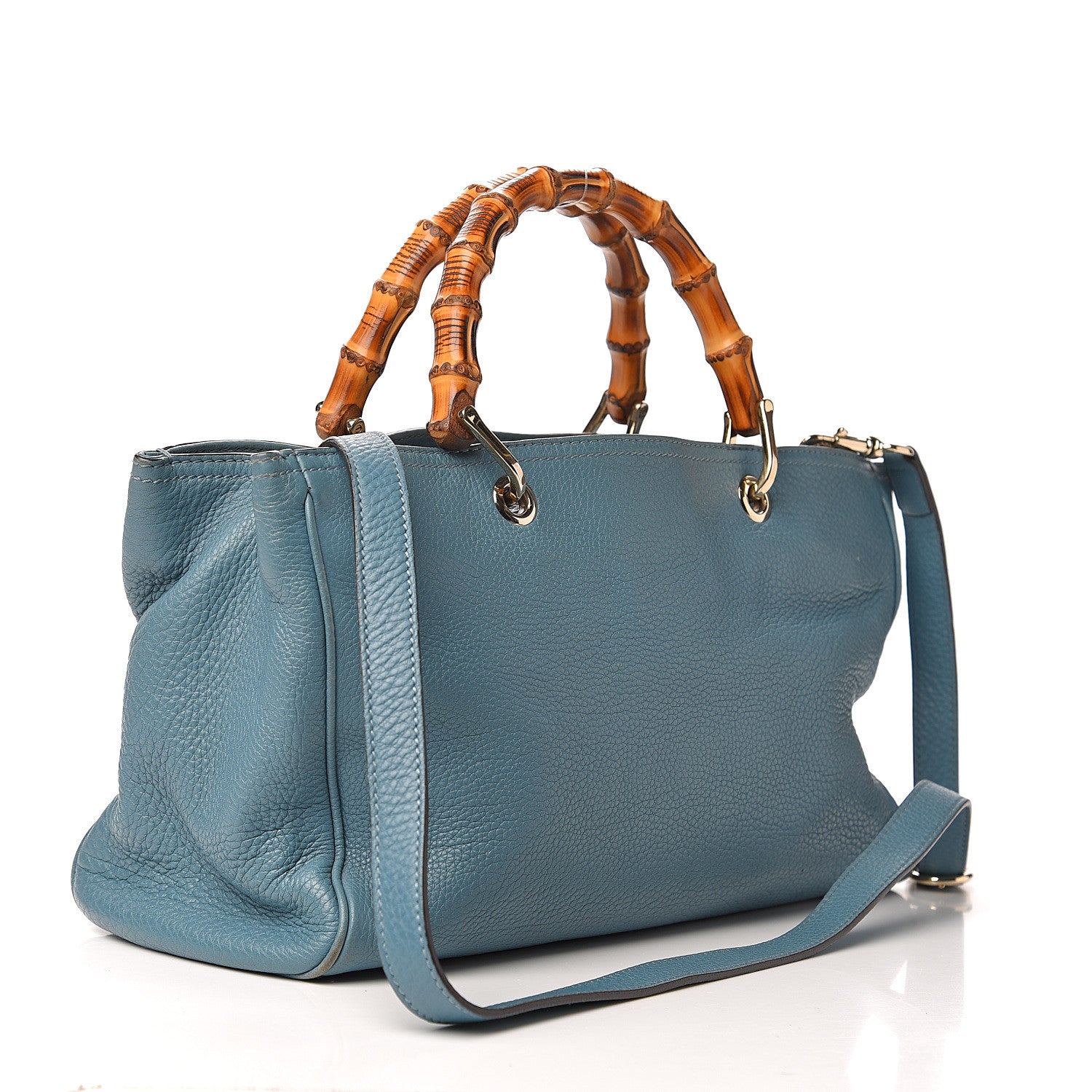 Gucci Pebbled Calfskin Medium Bamboo Shopper Tote Light Blue 2 of 15