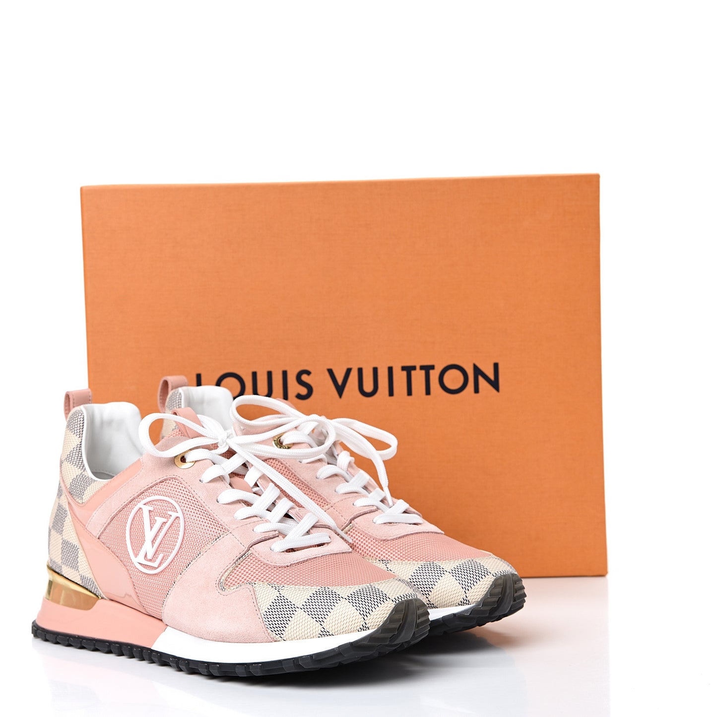 Suede Damier Azur Run Away Sneakers 41 Pink