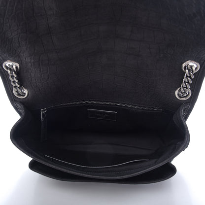 Saint Laurent Nubuck Crocodile Embossed Monogram Medium Niki Chain Satchel Black 5 of 10