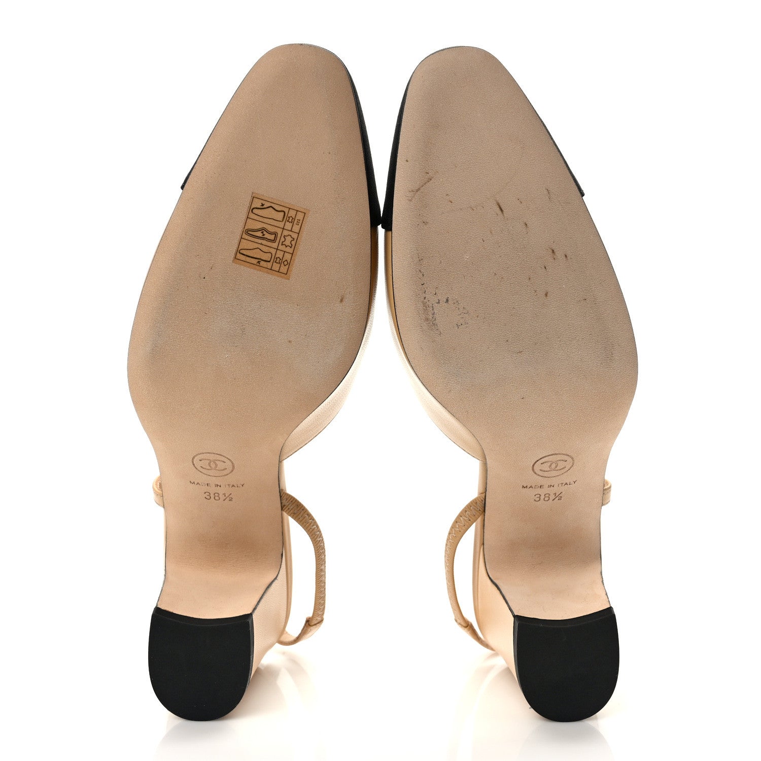 Chanel Goatskin Grosgrain Cap Toe CC Slingback Pumps 38 Beige Black 5 of 8