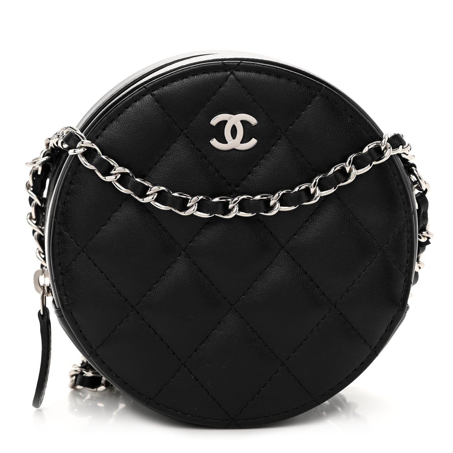 Chanel Lambskin Quilted Round Clutch With Chain Black 1 of 10