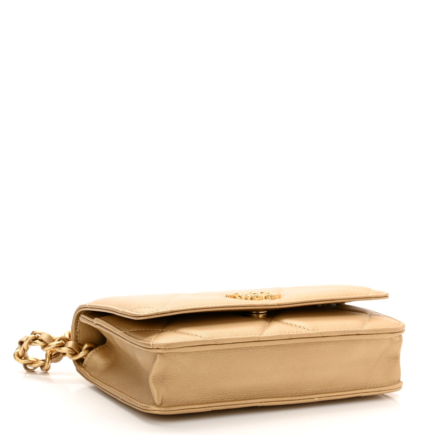 Chanel Metallic Goatskin Quilted Chanel 19 Wallet On Chain WOC Gold 4 of 13