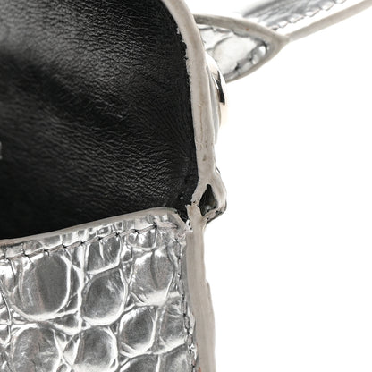 Balenciaga Metallic Calfskin Crocodile Embossed Hourglass Top Handle Bag XS Silver 14 of 27