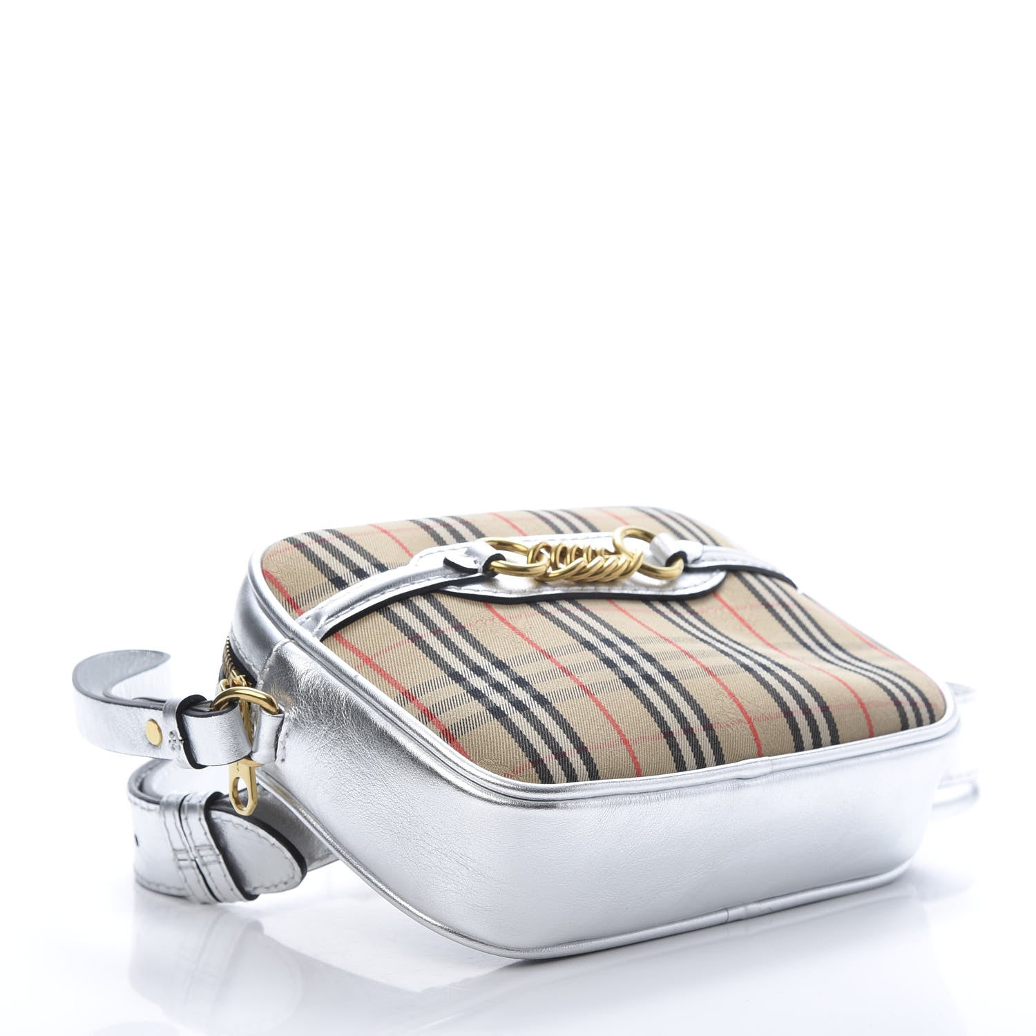 Burberry Metallic Smooth Calfskin 1983 Knight Check Link Bum Bag Silver 4 of 12