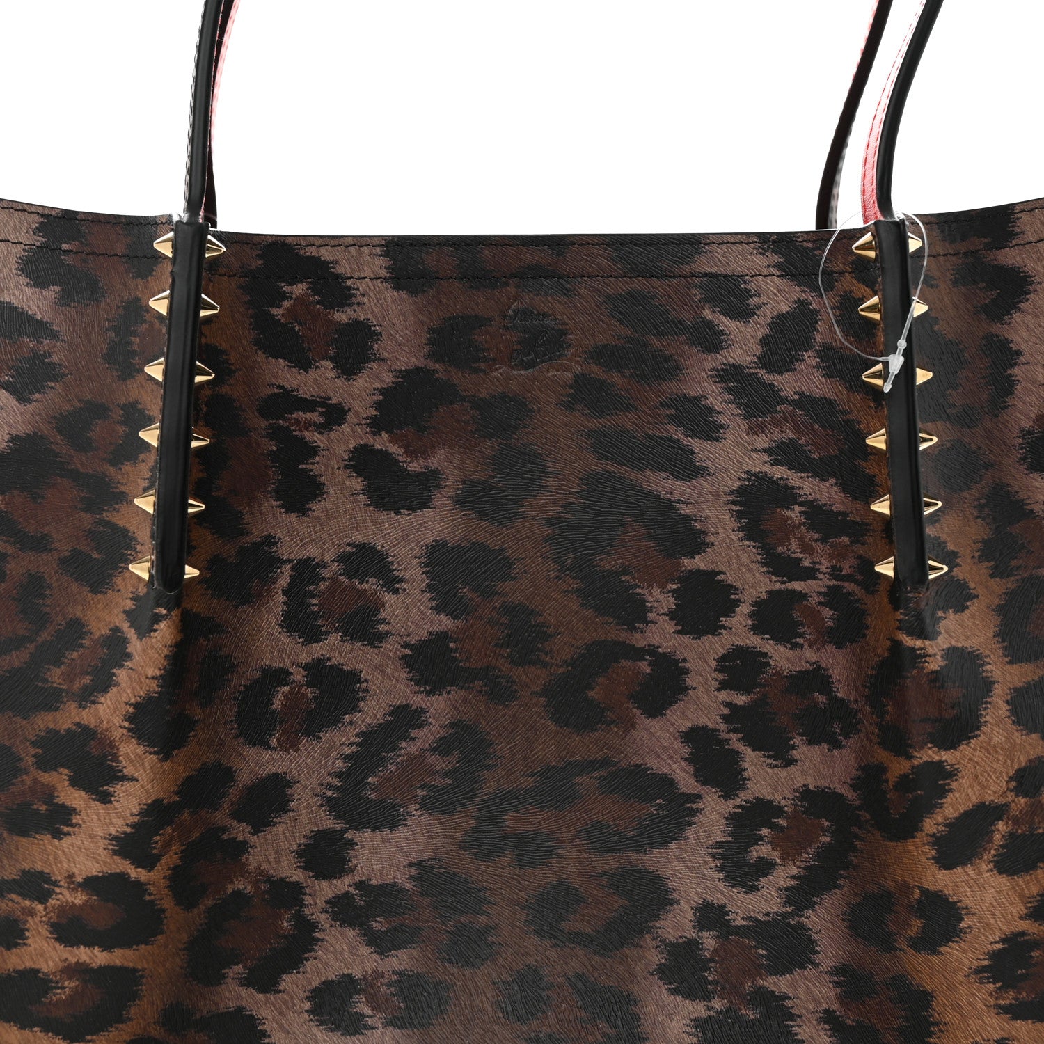 Christian Louboutin Calfskin Empire Leopard Print Spiked Large Cabarock Shopper Tote Brown 7 of 9