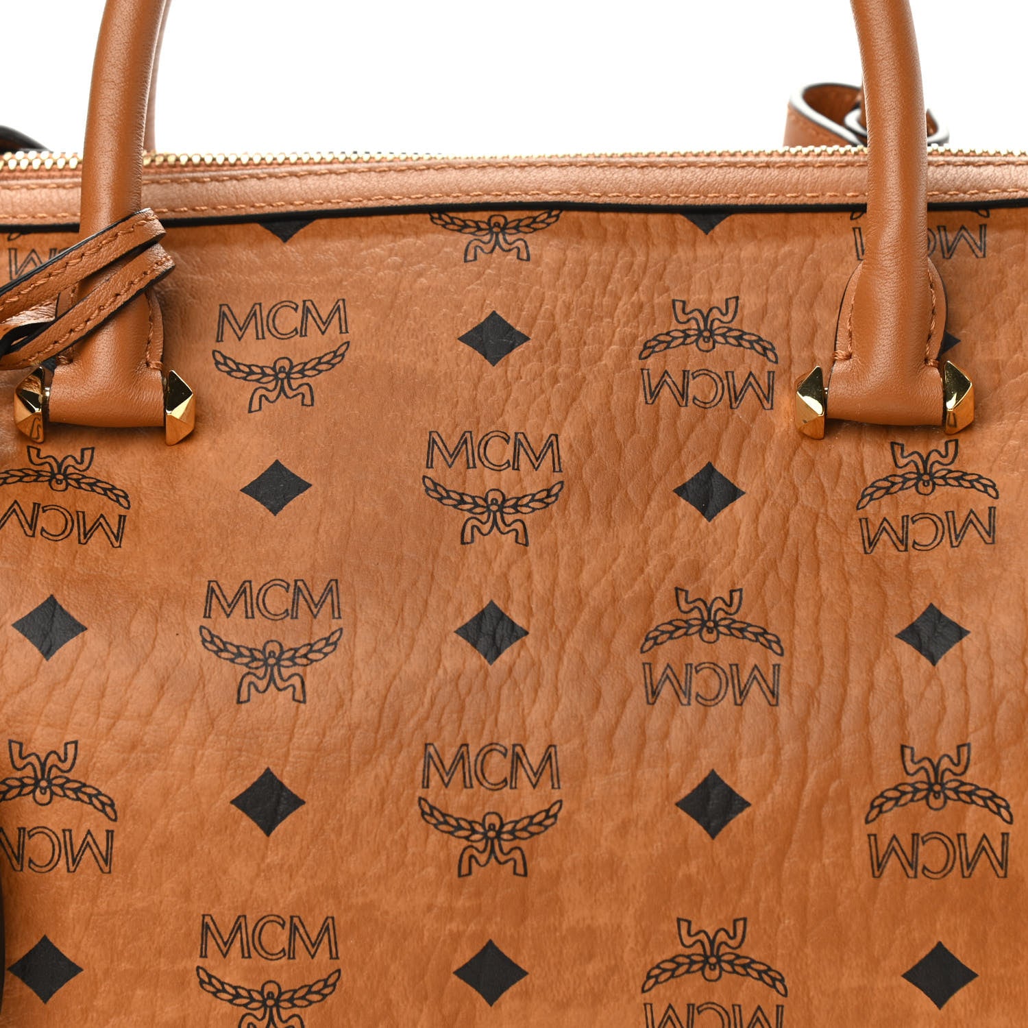 MCM Visetos Medium Boston Bag Cognac 9 of 11