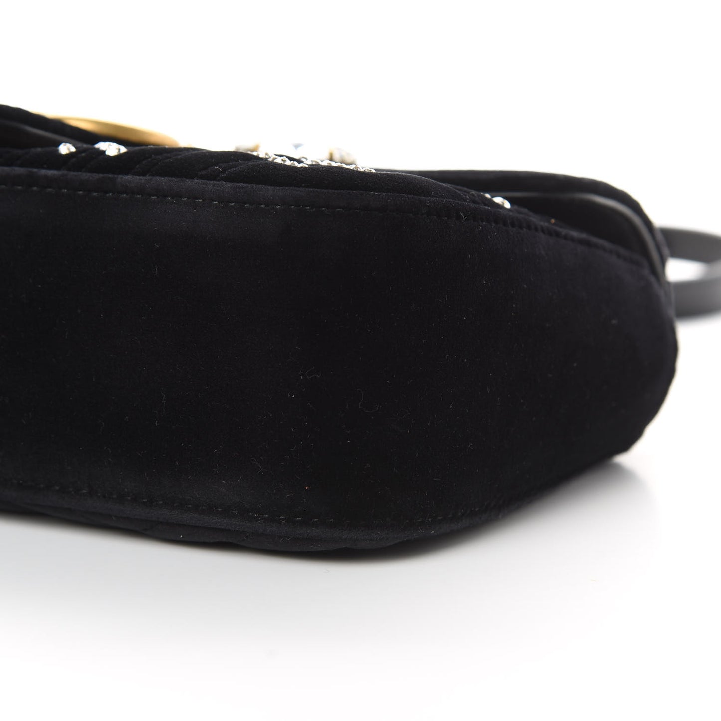 Velvet Matelasse Marquise Crystals Embroidered Small GG Marmont Shoulder Bag Black