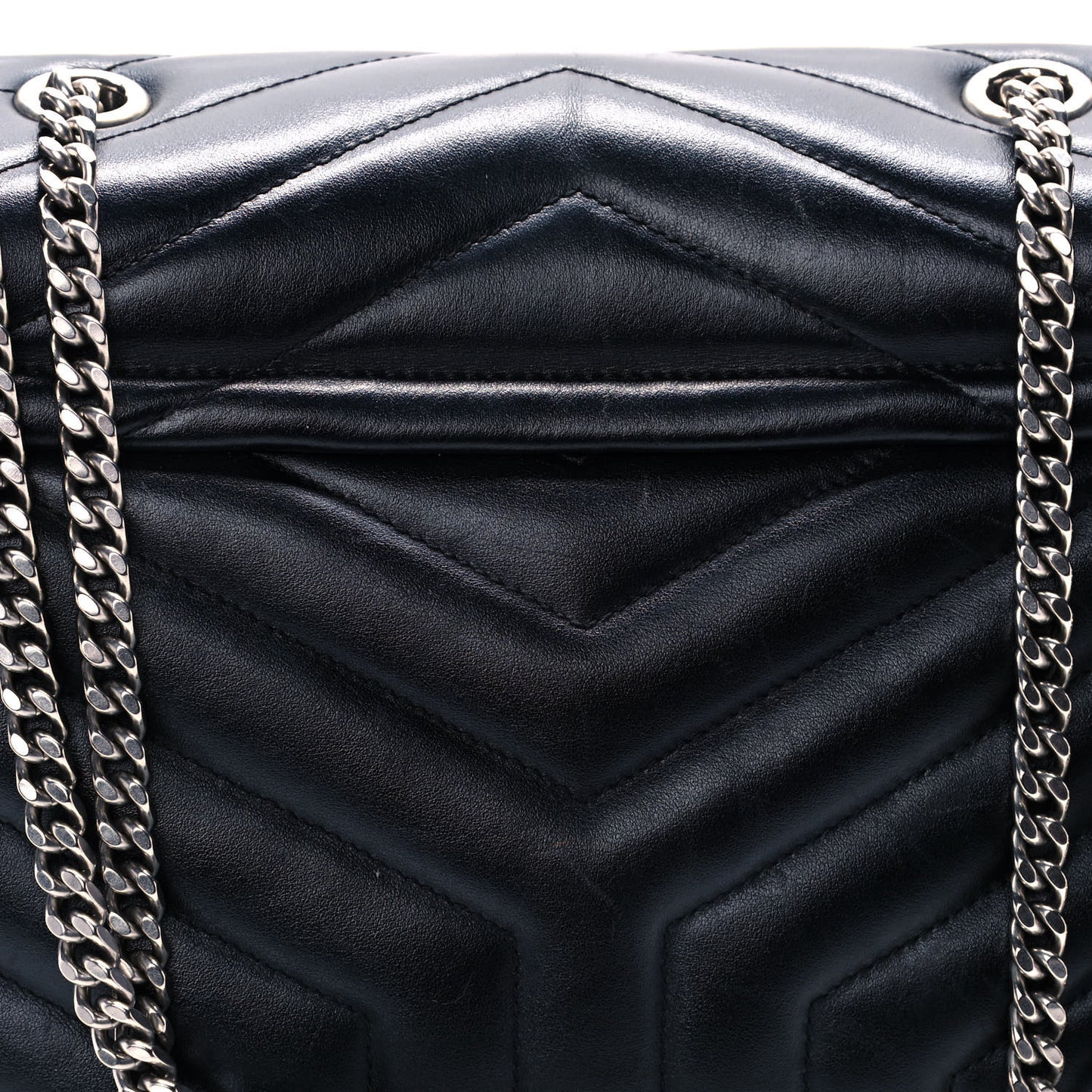 Calfskin Y Quilted Monogram Medium Loulou Chain Satchel Black