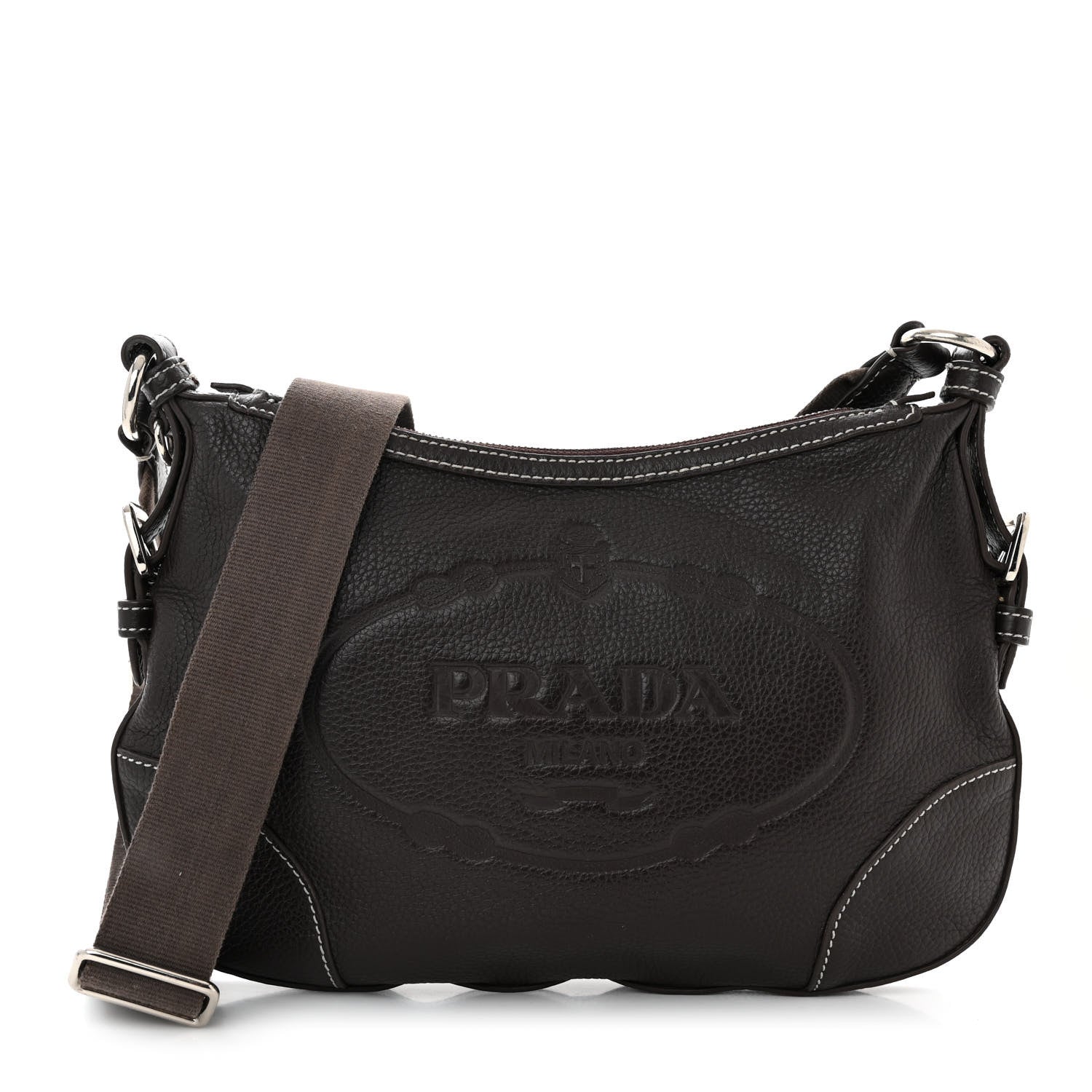 Prada Vitello Daino Embossed Logo Shoulder Bag Caffe 1 of 10