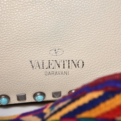 Valentino Garavani Pebbled Calfskin Tribal Small Guitar Strap Rockstud Rolling Flip-Lock Messenger Bag Ivory 15 of 16