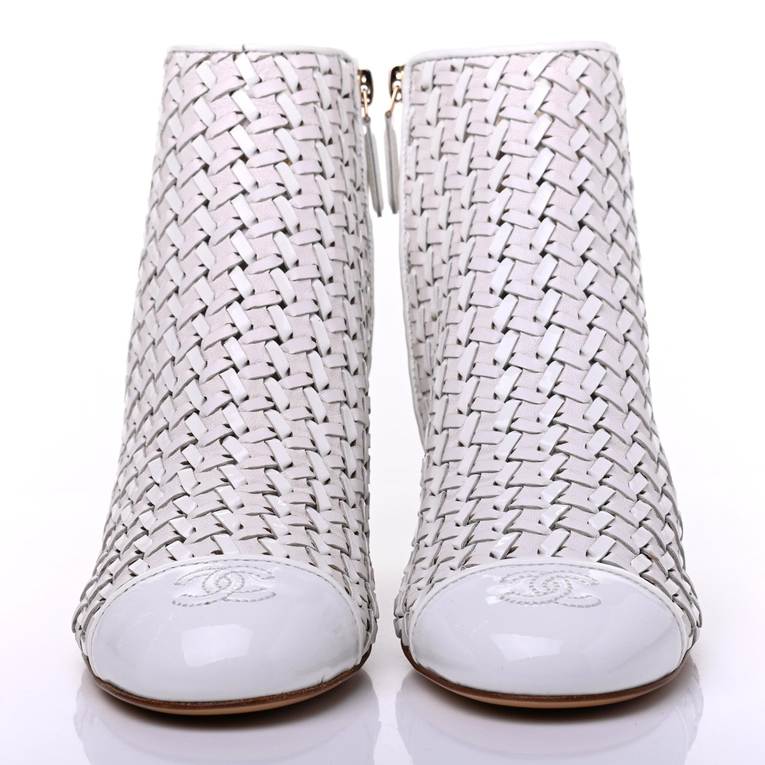 Chanel Woven Lambskin Patent Calfskin Cap Toe Short Boots 40 White 2 of 9