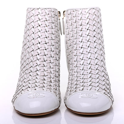 Chanel Woven Lambskin Patent Calfskin Cap Toe Short Boots 40 White 2 of 9