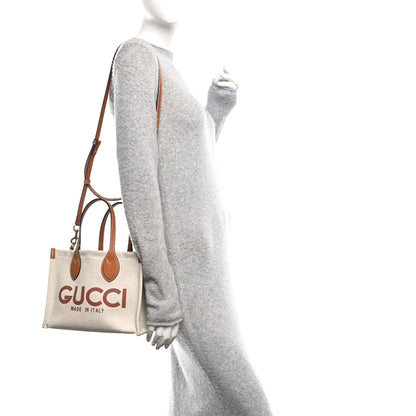 Gucci Canvas Calfskin Logo Print Medium Tote Bag Brown 2 of 11