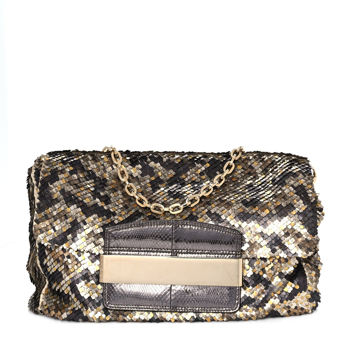 Silk Metallic Sequin Watersnake Carolina Chain Shoulder Bag Multicolor