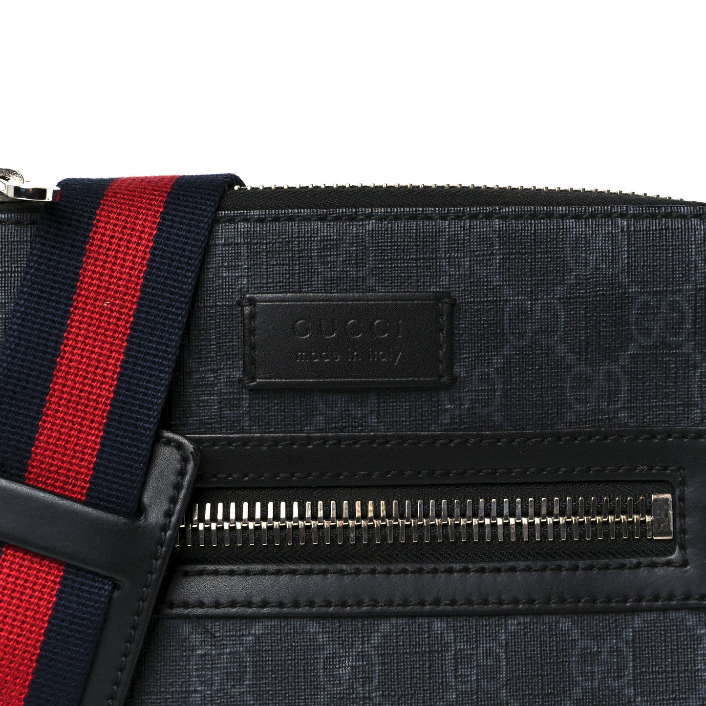 GG Supreme Monogram Web Small Flat Messenger Bag Black Grey