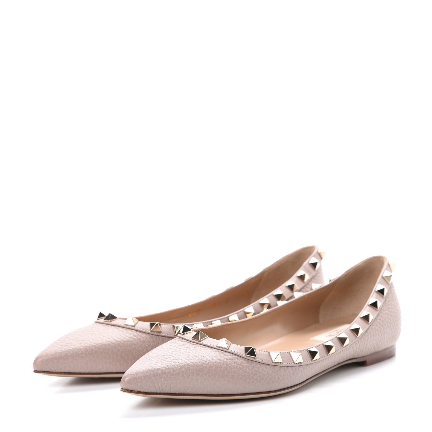 Pebbled Calfskin Rockstud Ballerina Flats 36.5 Poudre