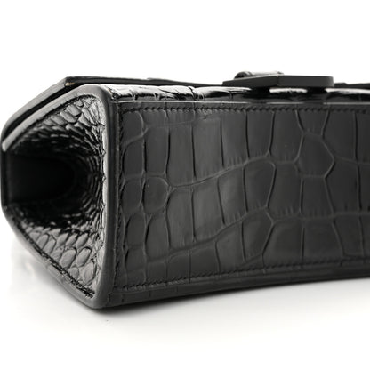 Balenciaga Shiny Calfskin Monochrome Crocodile Embossed Hourglass Top Handle Bag XS Black 10 of 15