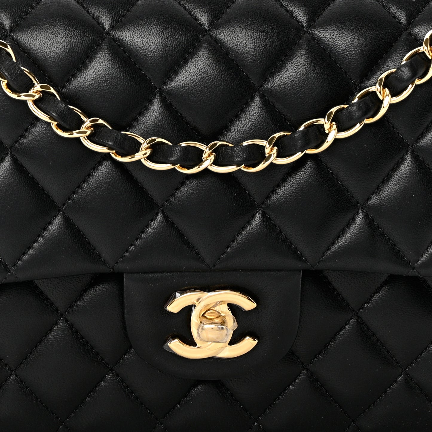 Lambskin Quilted Medium Double Flap Black