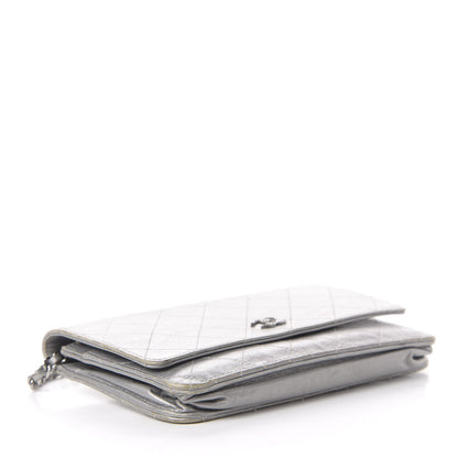 Chanel Metallic Aged Calfskin Quilted Wallet On Chain WOC Silver 4 of 13