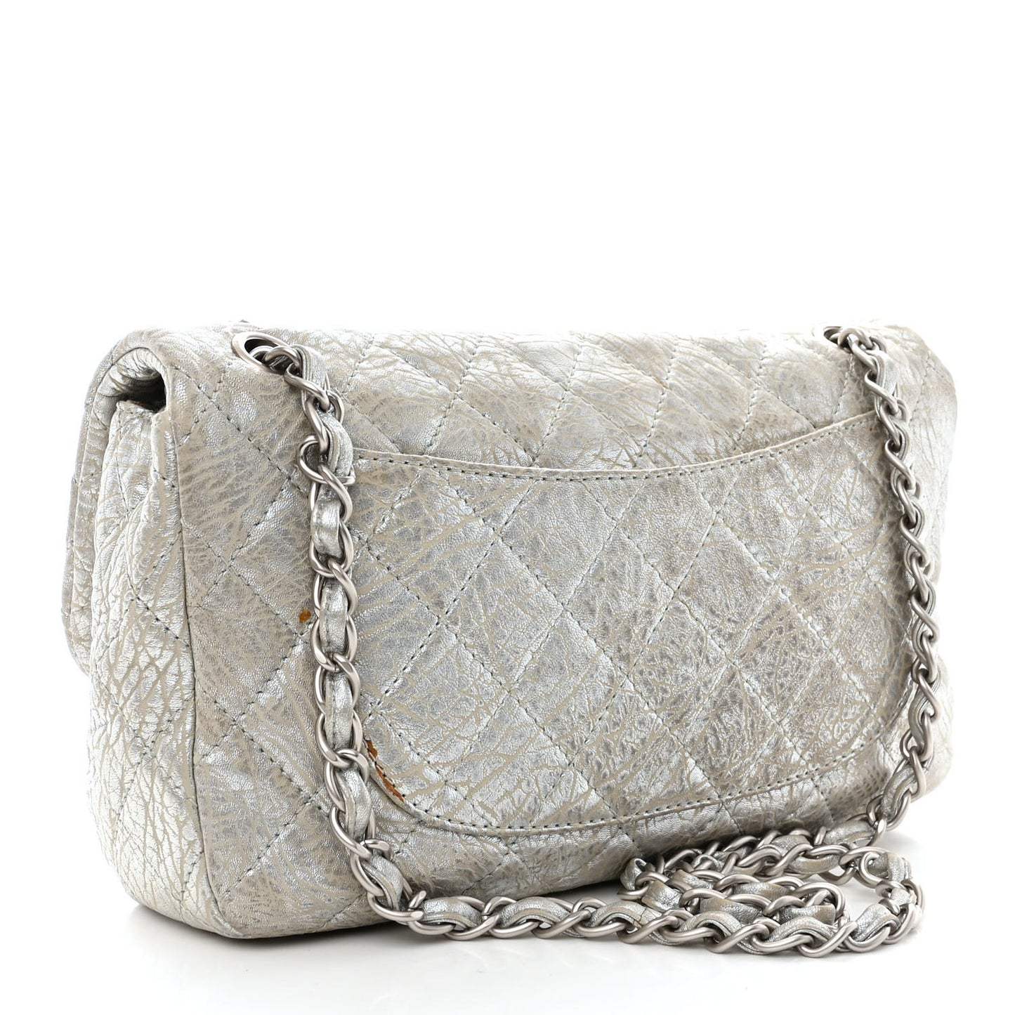 Calfskin Mirror CC Crackled Flap Silver