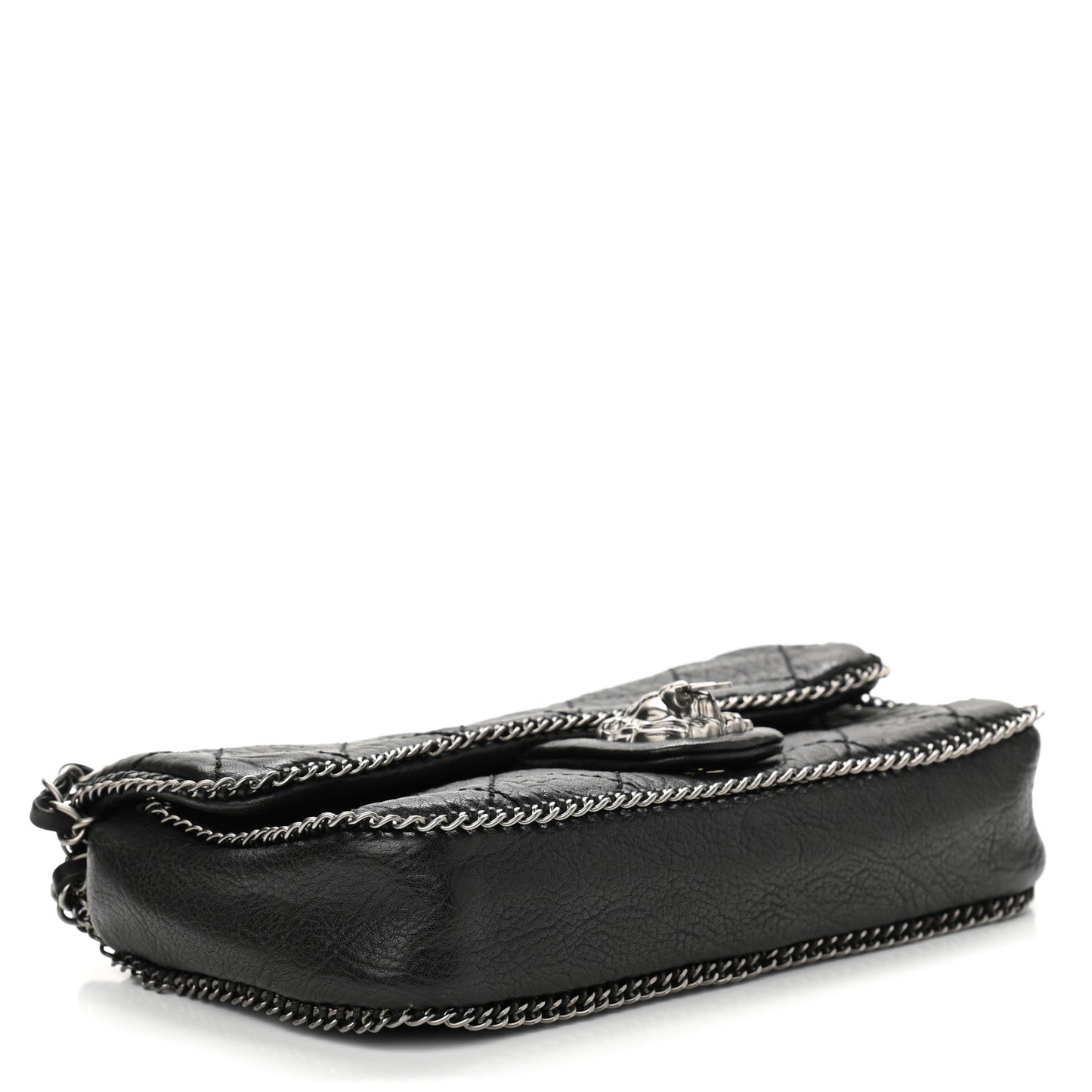 Distressed Lambskin Medium Leo Lion Flap Black