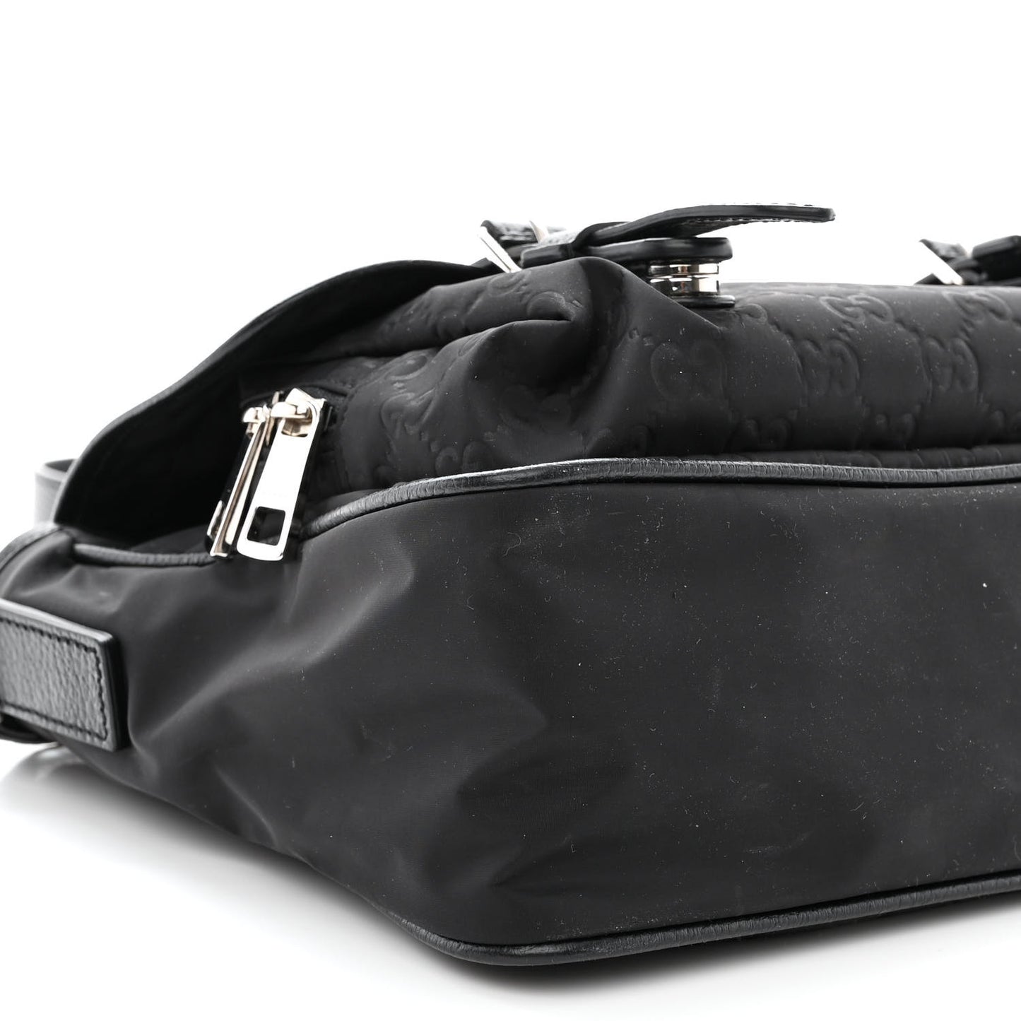 Nylon Monogram Double Buckle Flap Messenger Bag Black