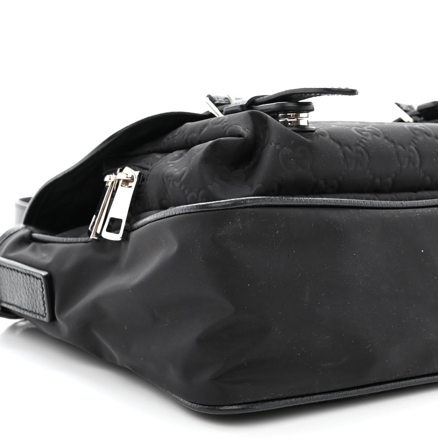 Gucci Nylon Monogram Double Buckle Flap Messenger Bag Black 11 of 14