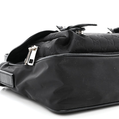 Gucci Nylon Monogram Double Buckle Flap Messenger Bag Black 11 of 14