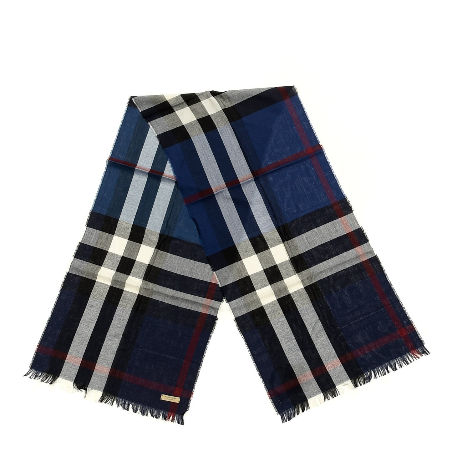 Wool Cashmere Tonal Check Lightweight Scarf Navy