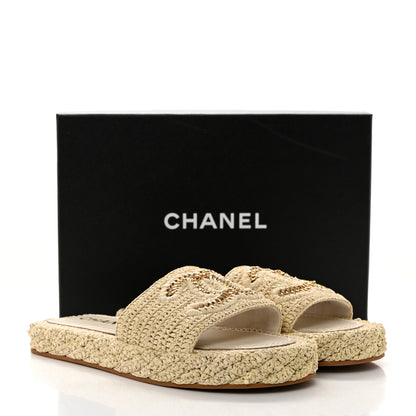 Chanel Raffia CC Espadrille Slip On Sandals 39 Beige 9 of 9