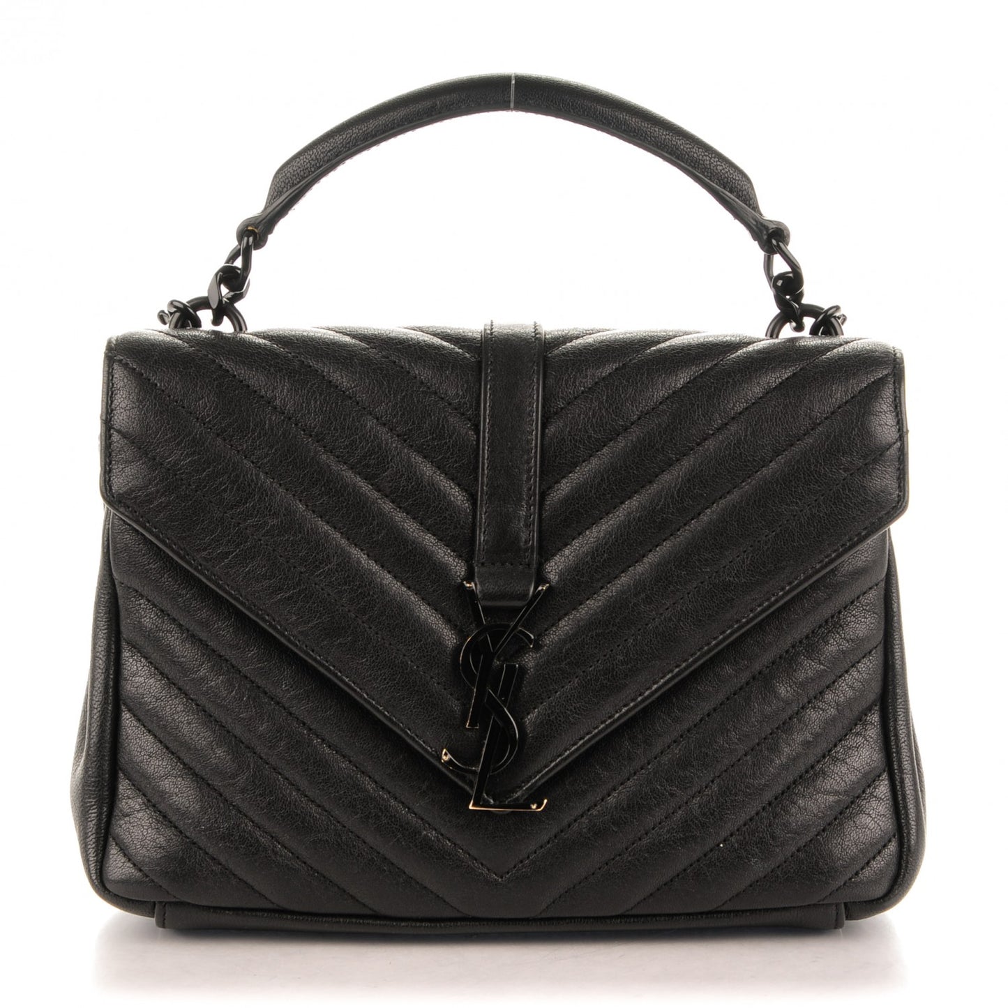 Sheepskin Matelasse Chevron Monogram Medium College Bag Black