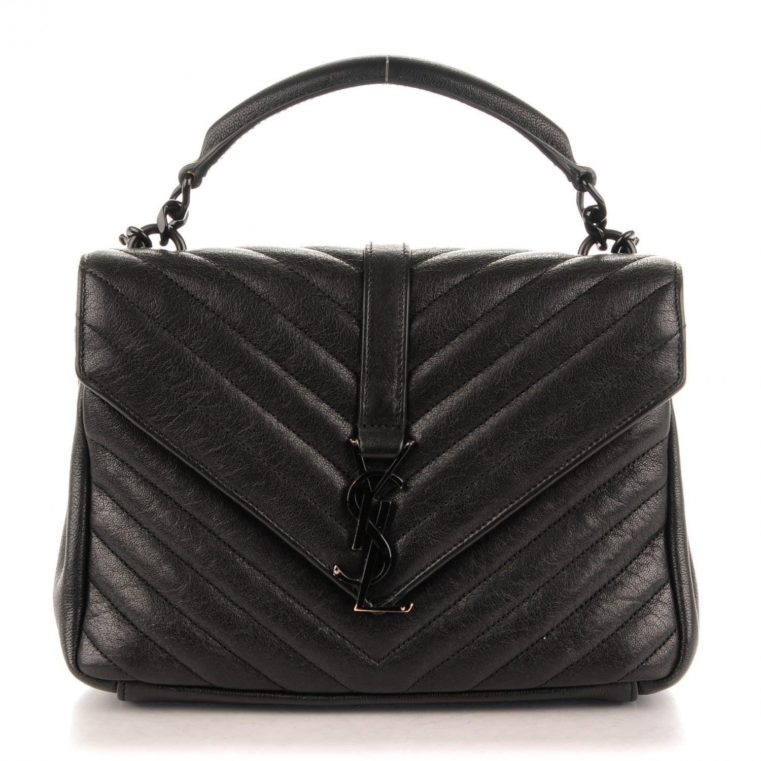 Saint Laurent Sheepskin Matelasse Chevron Monogram Medium College Bag Black 1 of 9