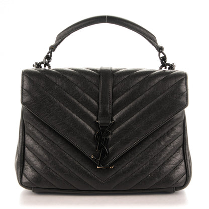 Saint Laurent Sheepskin Matelasse Chevron Monogram Medium College Bag Black 1 of 9