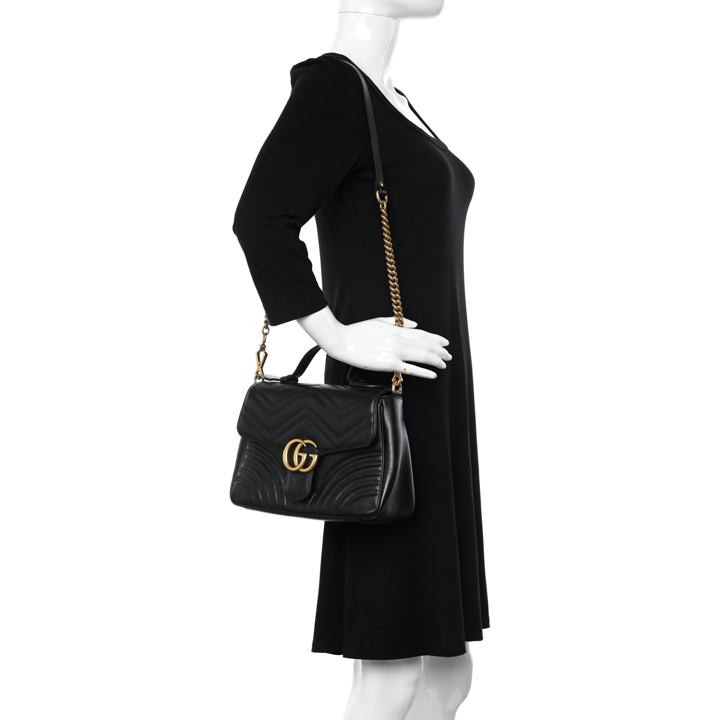 Calfskin Matelasse Small GG Marmont Top Handle Shoulder Bag Black