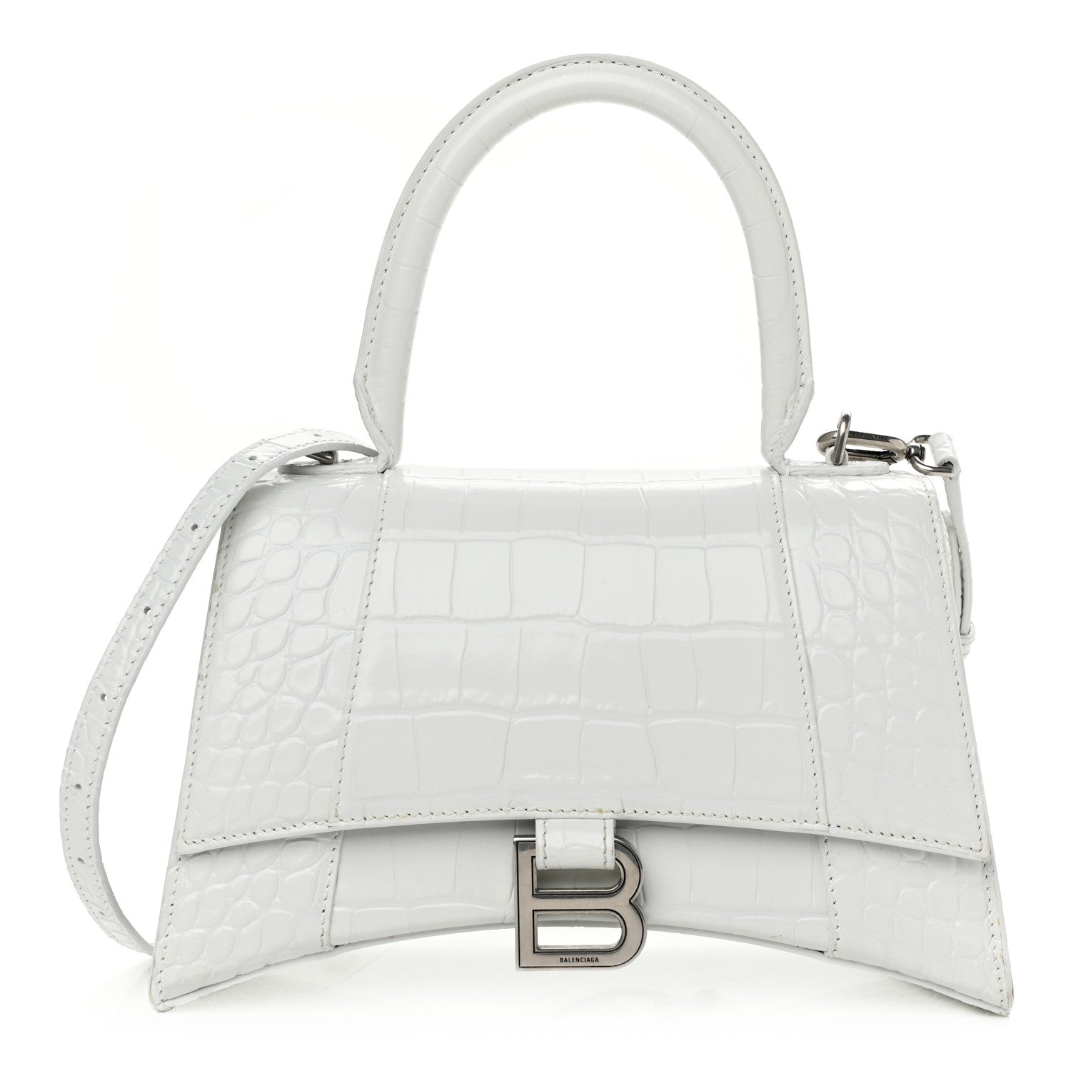 Balenciaga Calfskin Crocodile Embossed Small Hourglass Top Handle Bag White 1 of 11