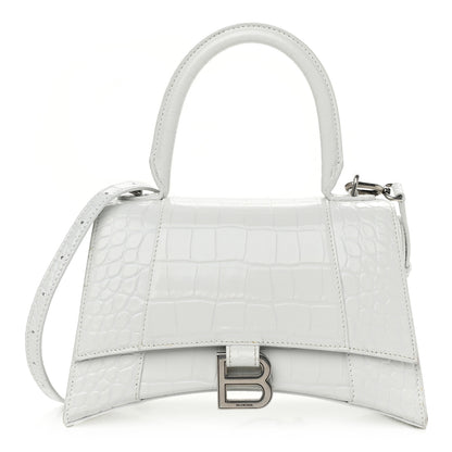 Balenciaga Calfskin Crocodile Embossed Small Hourglass Top Handle Bag White 1 of 11