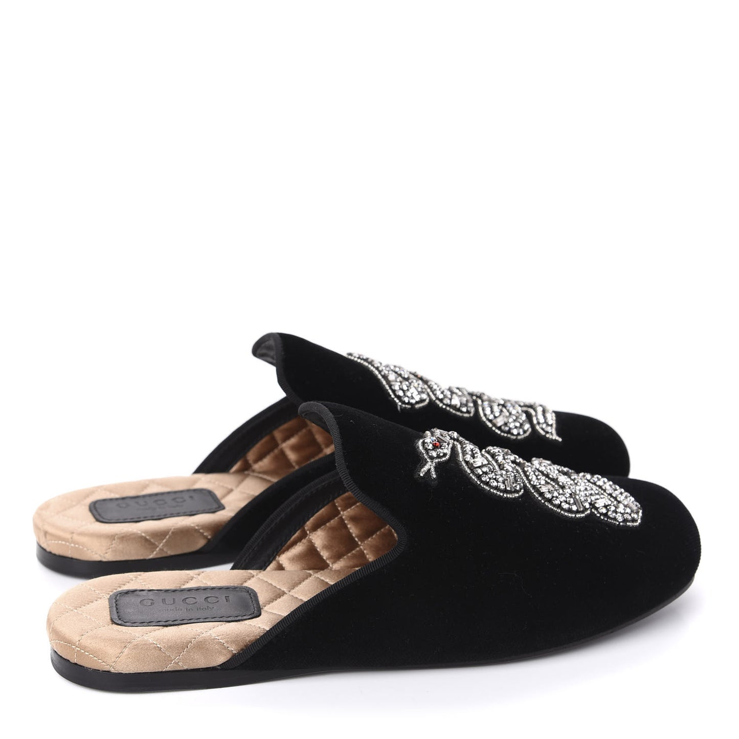 Velvet Crystal Snake Embroidered Womens Slippers 35 Black
