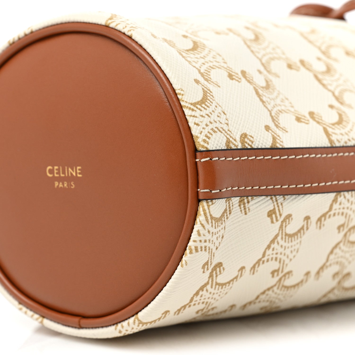 Celine Triomphe Canvas Calfskin Micro Drawstring Bucket Bag White Tan 7 of 7