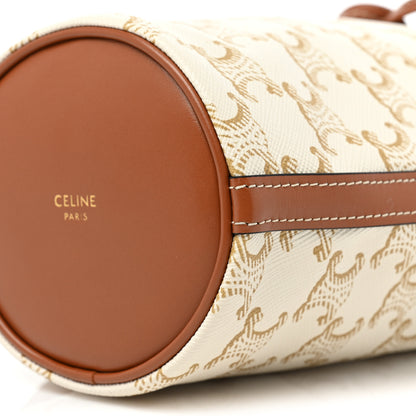 Celine Triomphe Canvas Calfskin Micro Drawstring Bucket Bag White Tan 7 of 7